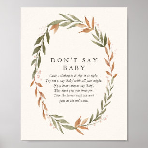 Affiche Élégante couronne d'automne Ne pas dire signe bébé