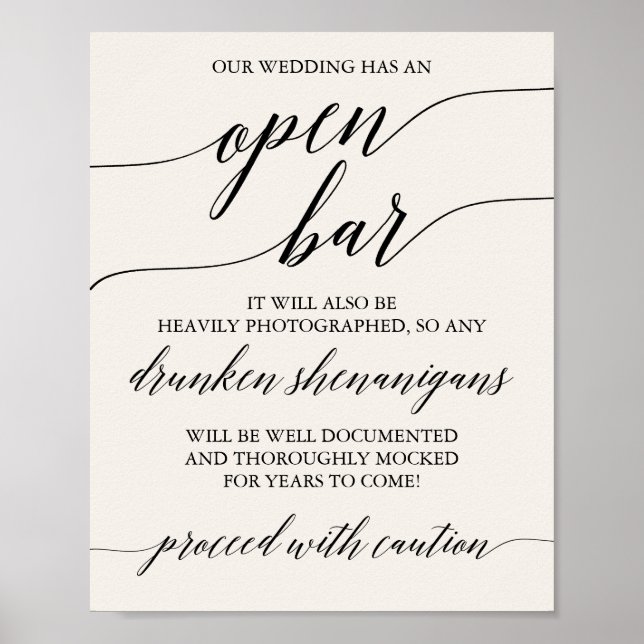 Affiche Élégante crème de calligraphie noire Attention Ope (Devant)