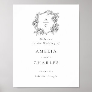 Affiche Élégante Crête d'Hydrangea Florale Mariage Bienven