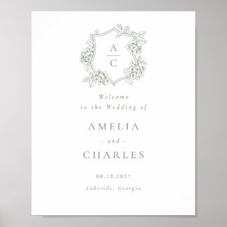 Affiche Élégante Crête d'Hydrangea Florale Mariage Bienven