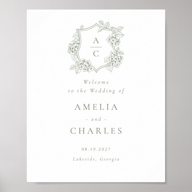 Affiche Élégante Crête d'Hydrangea Florale Mariage Bienven (Devant)