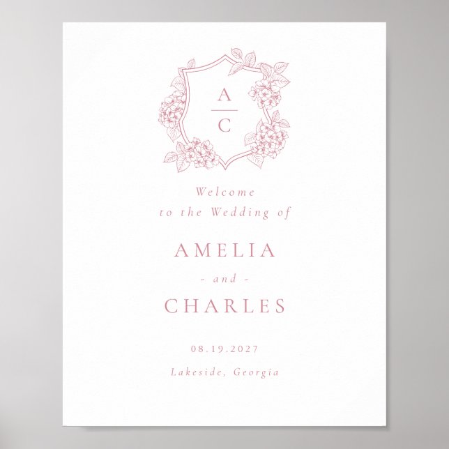 Affiche Élégante Crête d'Hydrangea Florale Mariage Bienven (Devant)