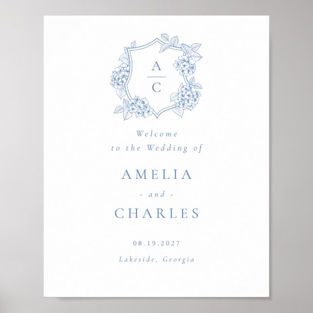 Affiche Élégante Crête d'Hydrangea Florale Mariage Bienven (Devant)
