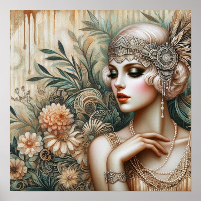 Affiche Élégante dame du Flapper des années 1920 du Roarin (Devant)