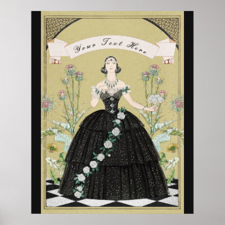 Affiche Élégante Dame Gothique Victorienne Roses Blanches
