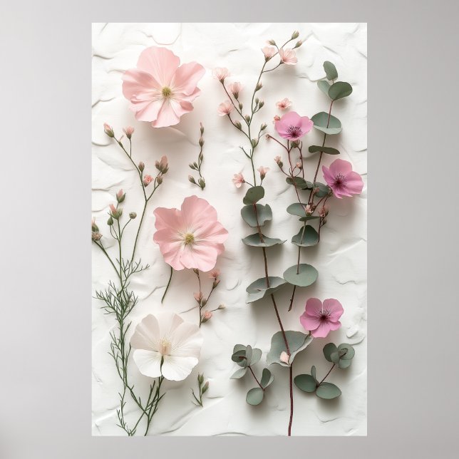 Affiche élégante de fleurs botaniques rose poudré (Devant)