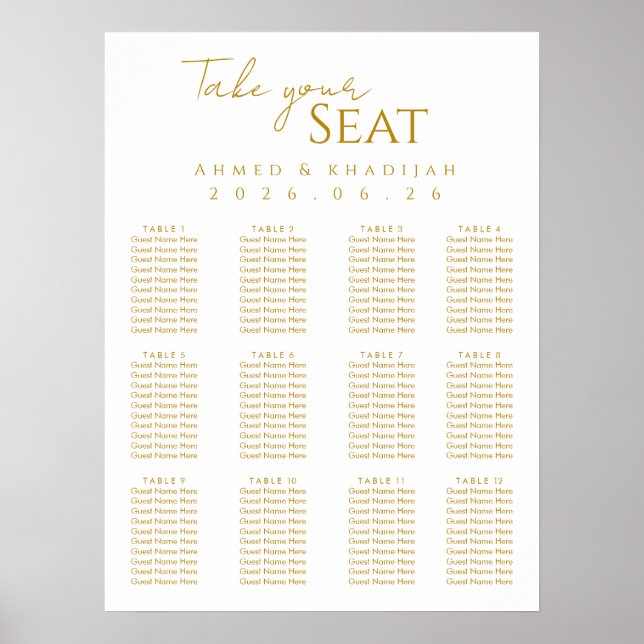 Affiche élégante de plan de table de mariage islam (Devant)