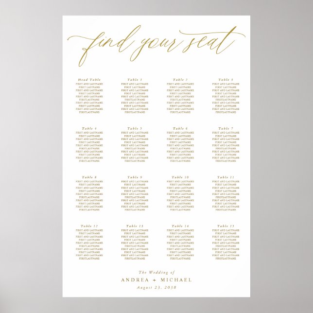 Affiche élégante de plan de table de mariage moder (Devant)