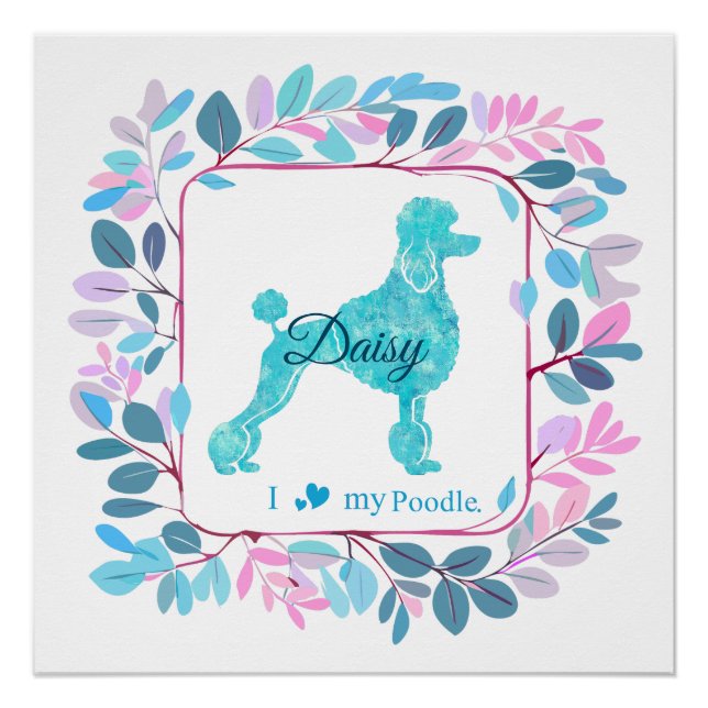 Affiche élégante de Poodle bleu pastel | Personnal (Devant)