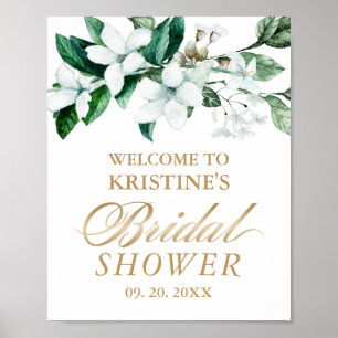 Affiche Élégante douche de mariée florale aquarelle verdur