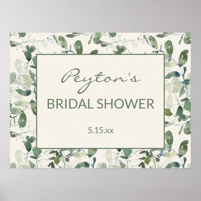 Affiche Élégante douche de mariée mousse verte sauge eucal (Devant)