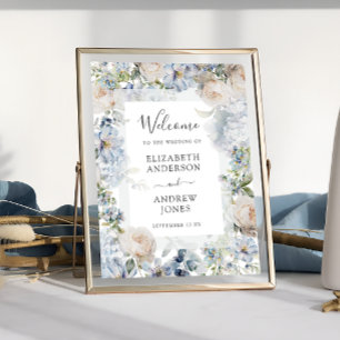 Affiche Elégante Dusty Blue Flowers Jardin Mariage Bienven