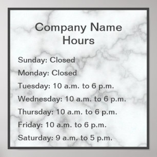 Affiche Elégante Faux Marbre Heures d'opération