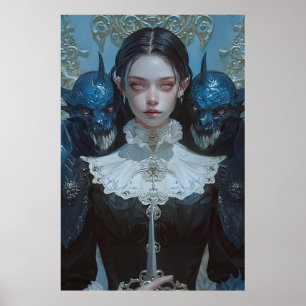 Affiche Élégante femme à Haired foncé dans Ornate Black Ro