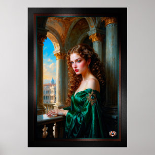 Affiche Élégante femme de la Renaissance en robe verte