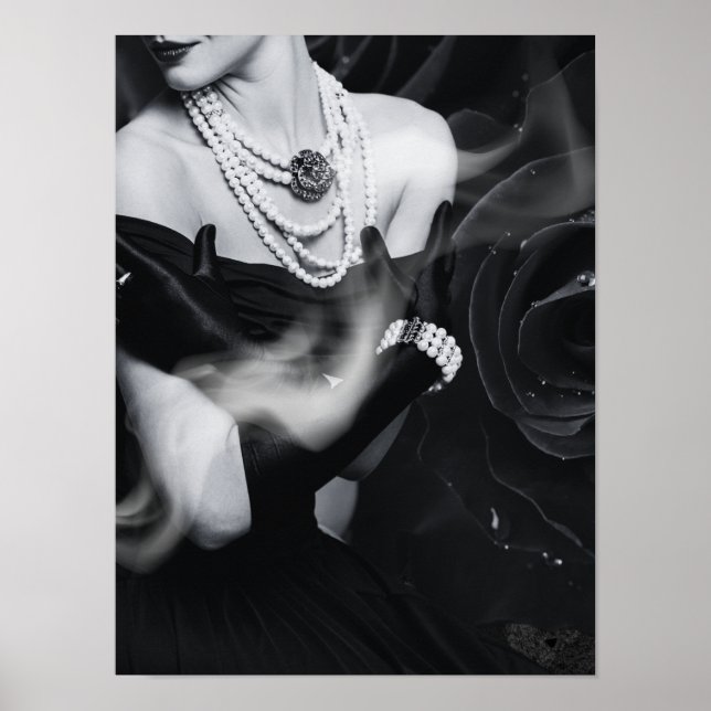 Affiche Élégante femme en noir et blanc (Devant)