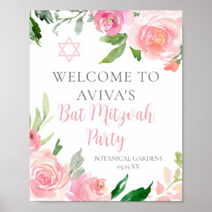 Affiche Élégante fête Bat mitzvah rose sur mesure