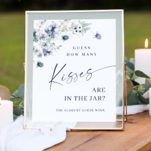 Affiche Elégante Fête des mariées de feuillage bleu Dusty 