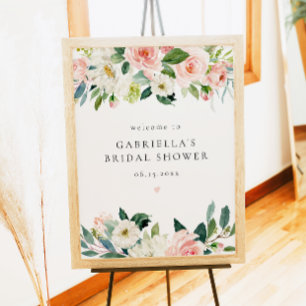 Affiche Elégante Fête des mariées florale rose pâle Bienve