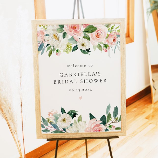 Affiche Elégante Fête des mariées florale rose pâle Bienve (Créateur téléchargé)