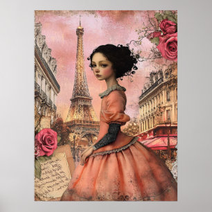 Affiche Élégante Fille Gothique Victorienne Quirky À Paris
