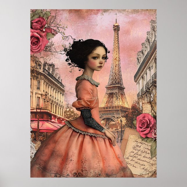 Affiche Élégante Fille Gothique Victorienne Quirky À Paris (Devant)