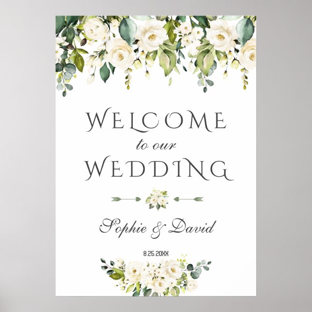 Affiche Élégante Fleurs de crème blanche Mariage de bienve (Devant)
