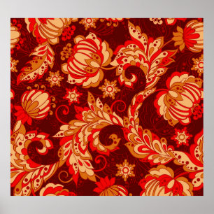 Affiche Elégante Fleurs Ethniques Motif sans couture