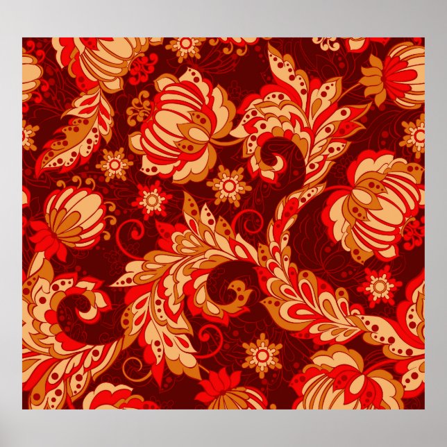 Affiche Elégante Fleurs Ethniques Motif sans couture (Devant)