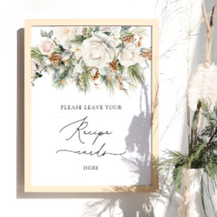 Affiche Élégante Florale d'hiver Laissez votre carte de re