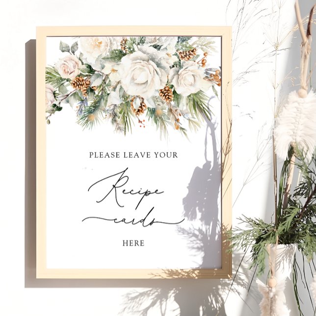 Affiche Élégante Florale d'hiver Laissez votre carte de re (Créateur téléchargé)