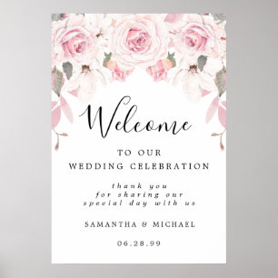 Affiche Élégante florale rose Bienvenue à notre signe Mari