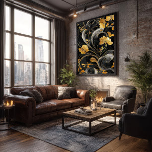 Affiche Elégante Flore d'or Art Nouveau