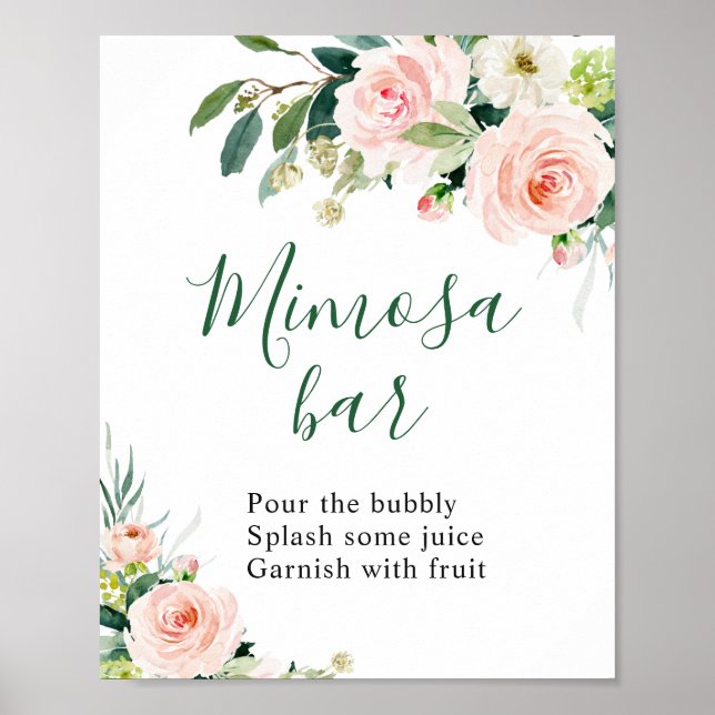 Affiche Élégante Flore rose-Bleu Mariage de bar Mimosa (Devant)