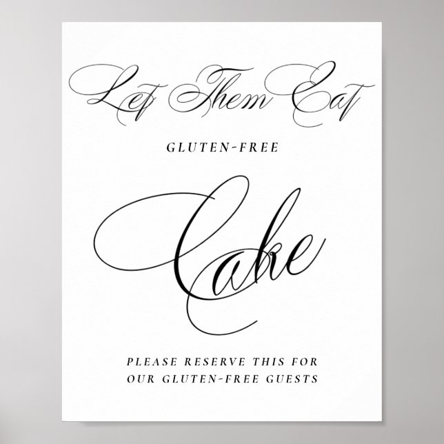 Affiche Élégante Gluten sans gâteau Calligraphie noire | T (Devant)