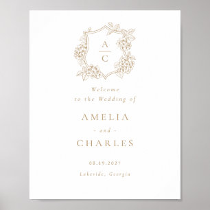 Affiche Élégante Hydrangea Crête Fleurie Mariage Bienvenue