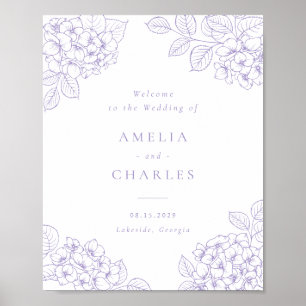 Affiche Élégante Hydrangea Violette Fleurie de Mariage de