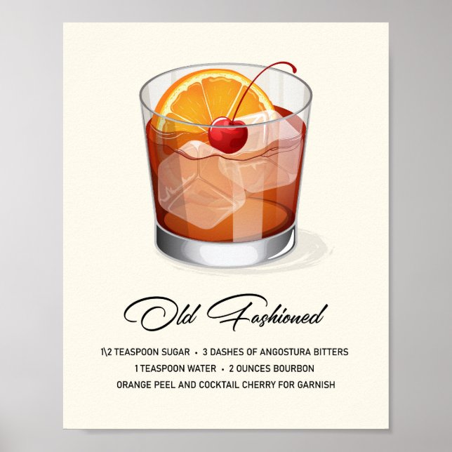 Affiche Élégante illustration de recette de cocktail Old F (Devant)