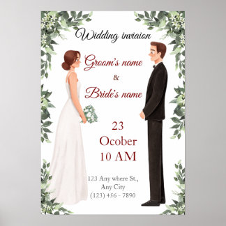 Affiche Élégante invitation de mariage illustrée 