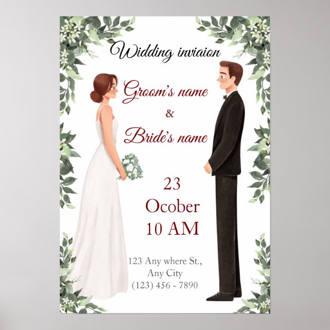 Affiche Élégante invitation de mariage illustrée  (Devant)