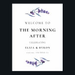 Affiche Elégante lavande Le matin après l'Affiche de bienv<br><div class="desc">Le matin après : Après Mariage Brunch signe de bienvenue. Un design classique et élégant de lavande aquarelle,  parfait pour un mariage campagnard à ressort fleuri.</div>