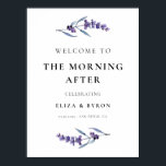 Affiche Elégante lavande Le matin après l'Affiche de bienv<br><div class="desc">Le matin après : Après Mariage Brunch signe de bienvenue. Un design classique et élégant de lavande aquarelle,  parfait pour un mariage campagnard à ressort fleuri.</div>