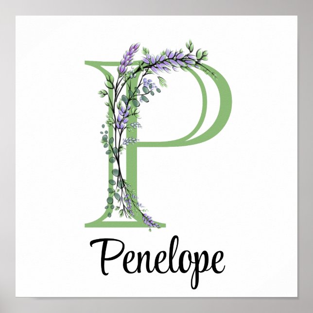 Affiche Elégante lettre alphabet P Lavender Eucalyptus (Devant)