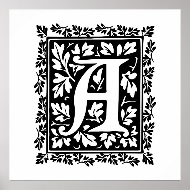 Affiche Élégante Lettre manuscrite illuminée médiévale A (Devant)
