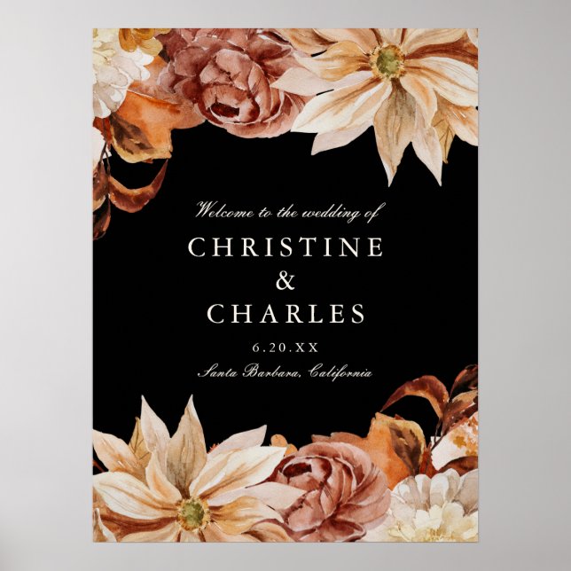 Affiche Elégante Mariage d'aquarelle d'automne (Devant)