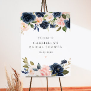 Affiche Elégante Marine Blush Floral Fête des mariées Bien
