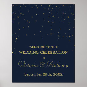 Affiche Elégante Marine/Gold Falling Stars Mariage Bienven