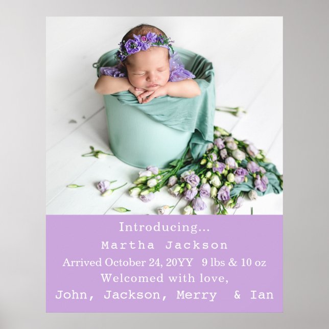 Affiche Élégante nouvelle-née fille Naissance Nourriture N (Devant)