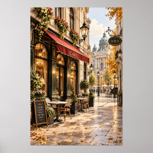 Affiche Élégante œuvre d'art de rue de café européen