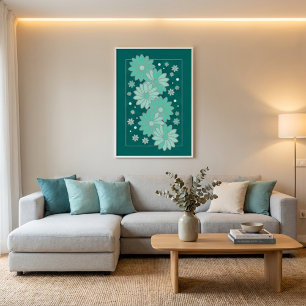 Affiche Élégante œuvre d'art murale aux fleurs turquoise
